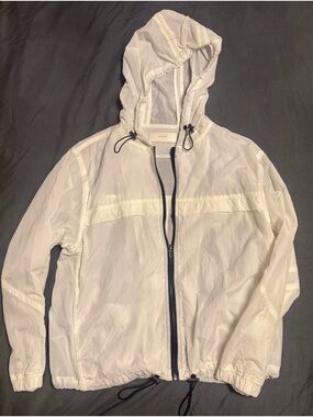 Blank NYC White Hooded Windbreaker with Black Zip Detail